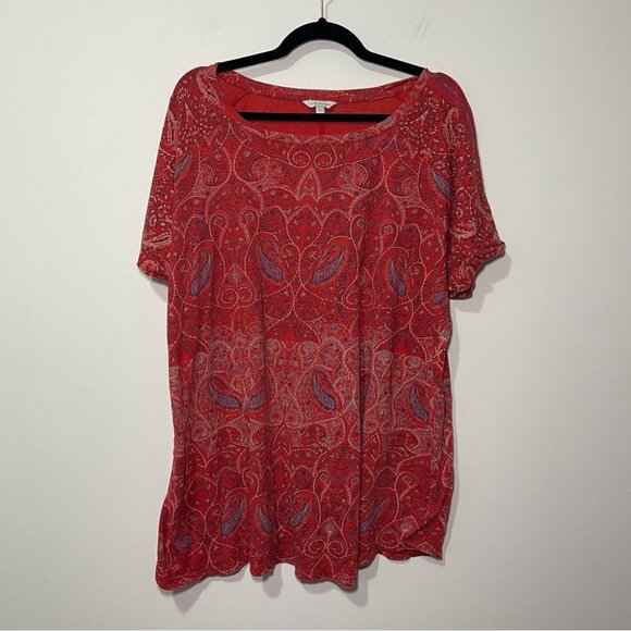 Lucky Brand women’s Red casualPaisley Boho peasant Tunic T-shirt Top size 3X - Picture 1 of 11